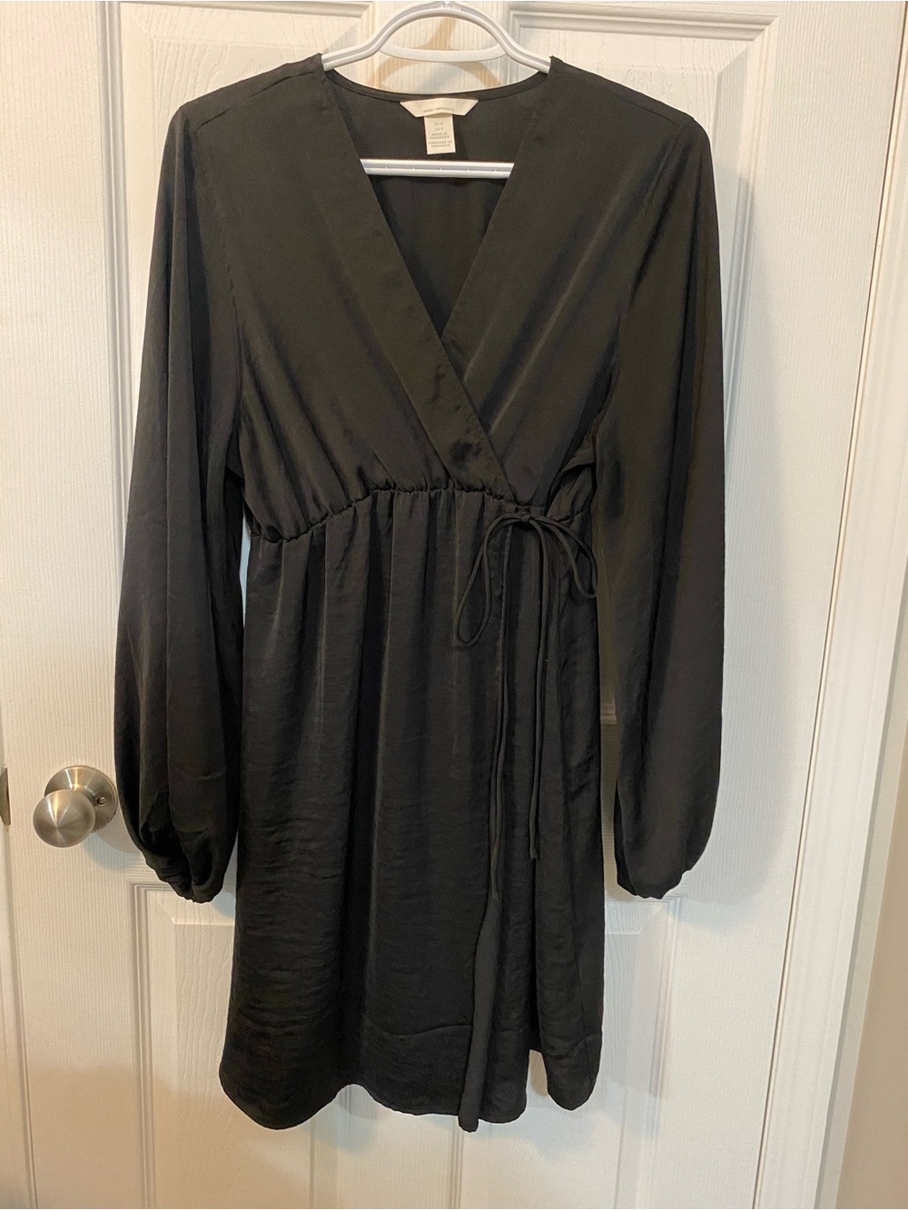 H&M Maternity Black Long-Sleeve Wrap Dress with Waist Tie